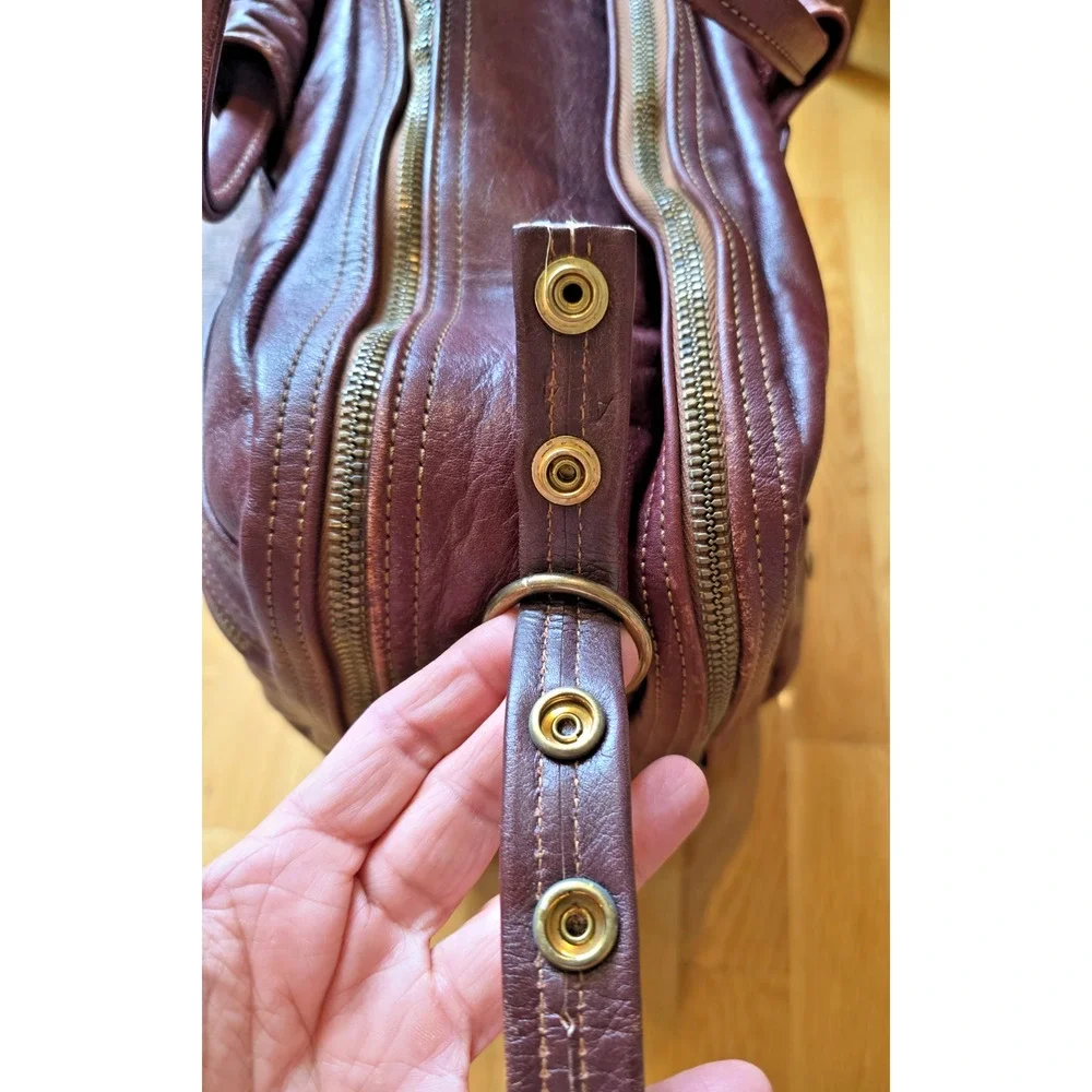 LL Bean Vtg Oxblood Leather Weekender Duffel Bag C&C Zippers Shoulder Strap